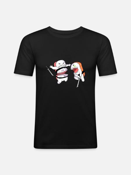 Sushi Samurai - Männer Slim Fit T-Shirt - Schwarz