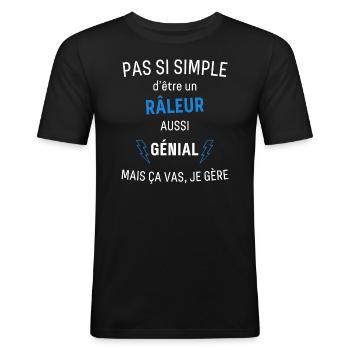 Râleur Génial - T-shirt près du corps Homme - noir - Devant - Nik (191cm)