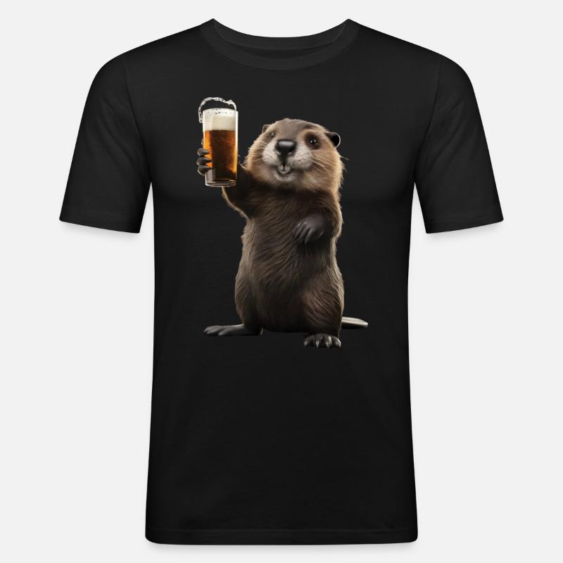 Biber Bier - Männer Slim Fit T-Shirt - Schwarz