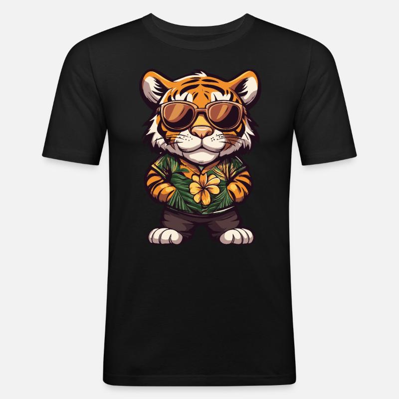 Tiger Comic Drôle d’été - T-shirt près du corps Homme - noir