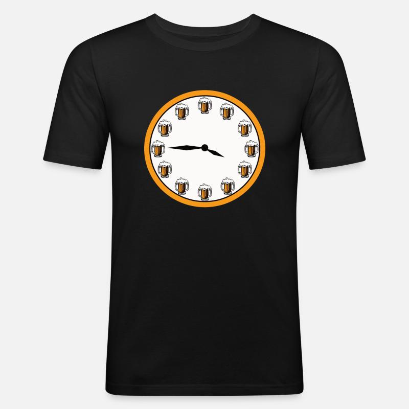 Bierzeit Uhr - Männer Slim Fit T-Shirt - Schwarz