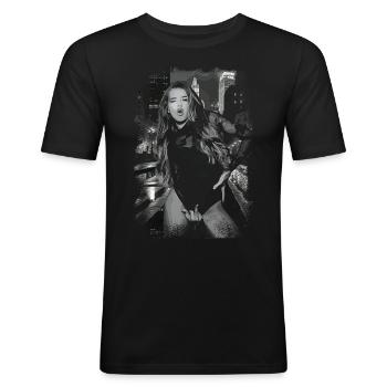 Vintage Foto Fuck you Woman - Männer Slim Fit T-Shirt - Schwarz - Vorne - Nik (191cm)