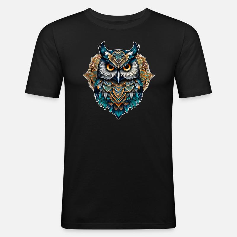 Coole Steampunk Eule - Männer Slim Fit T-Shirt - Schwarz