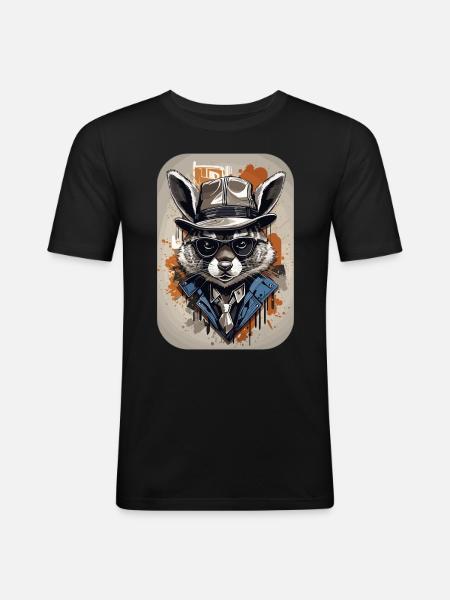 Waschbär Gangster Alte Schule - Männer Slim Fit T-Shirt - Schwarz