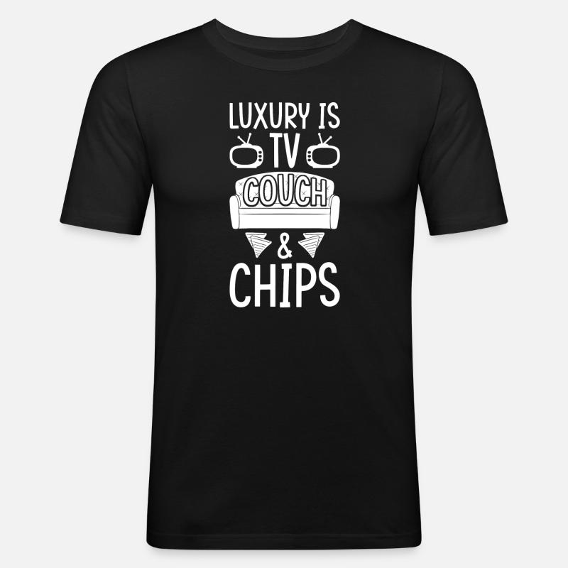 TV Sofa Chips - Männer Slim Fit T-Shirt - Schwarz