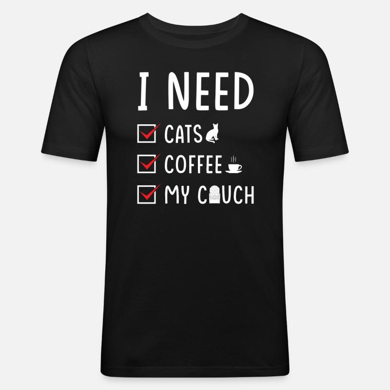 katzen Kaffee Couch - Männer Slim Fit T-Shirt - Schwarz