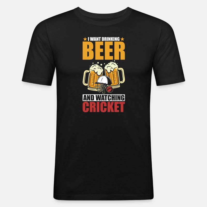 Cricket Und Bier - Männer Slim Fit T-Shirt - Schwarz