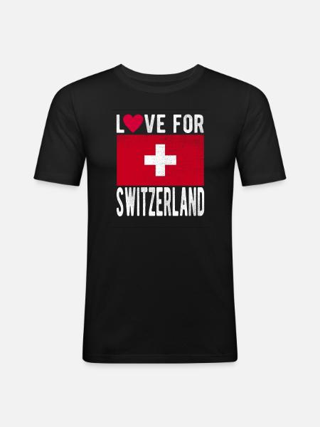 Schweiz Fahne - Männer Slim Fit T-Shirt - Schwarz