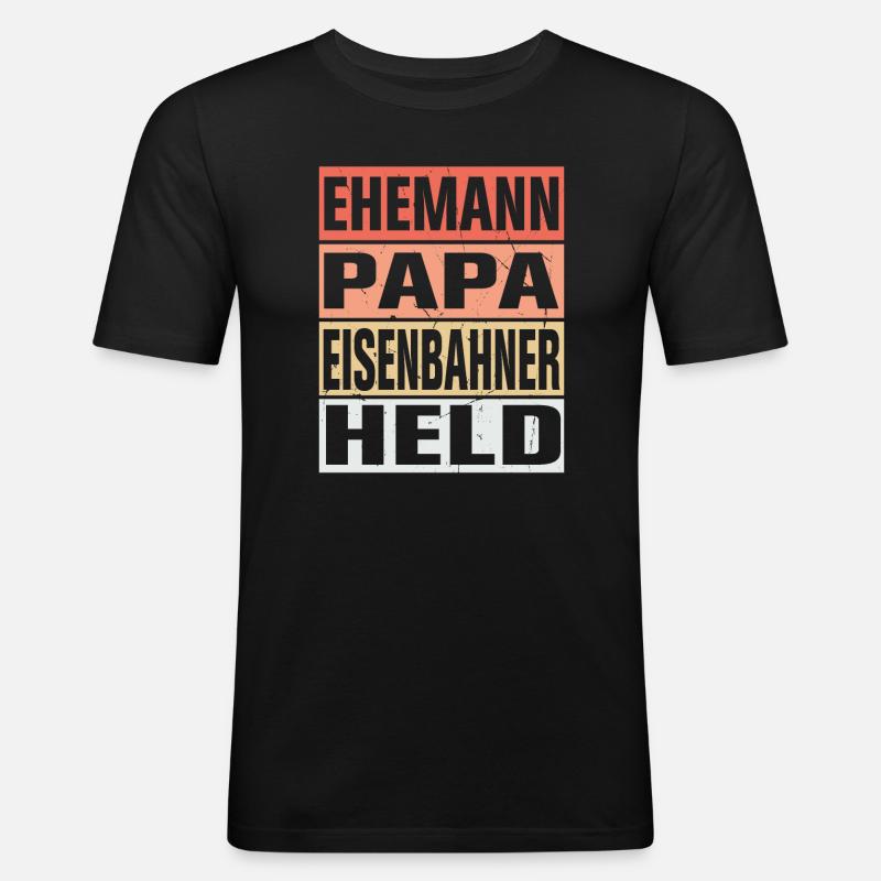 Eisenbahner Vater Ehemann Held - Männer Slim Fit T-Shirt - Schwarz