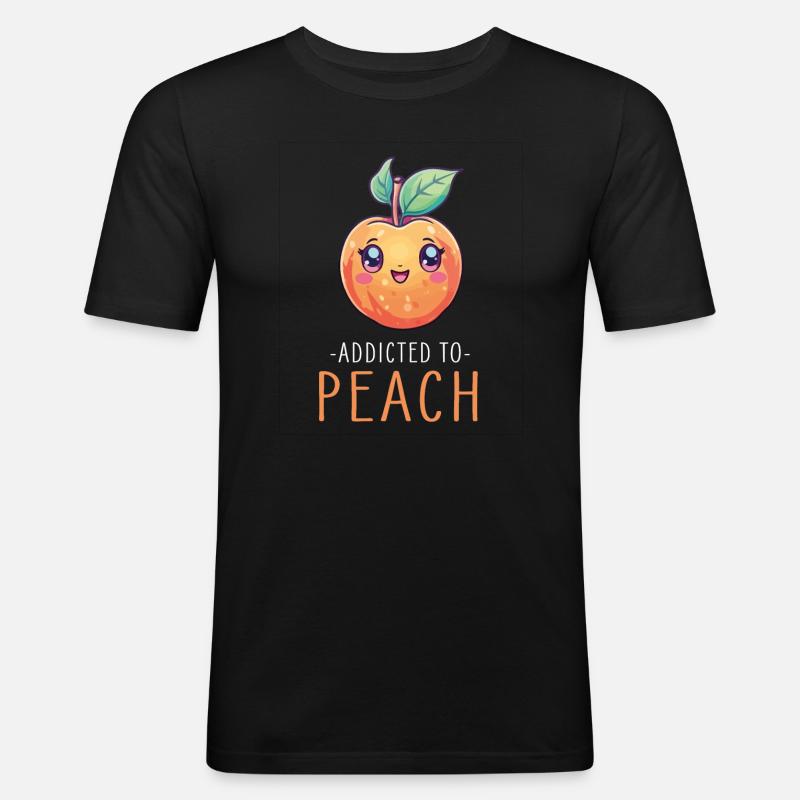 Pfirsich Kawaii - Männer Slim Fit T-Shirt - Schwarz