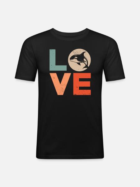Wal Killerwal Orca Liebe - Männer Slim Fit T-Shirt - Schwarz