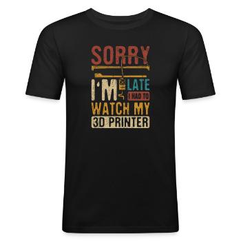Impression 3D Imprimante 3D Retro Design Slice Print - T-shirt près du corps Homme - noir - Devant - Nik (191cm)