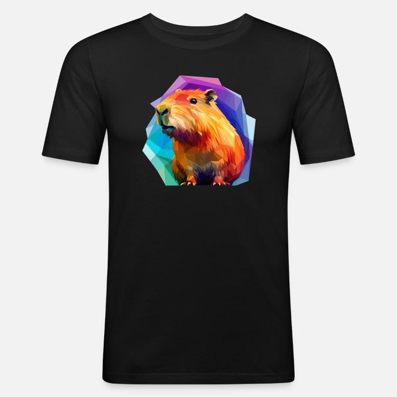 Capybara Low Polygon Design - Männer Slim Fit T-Shirt - Schwarz