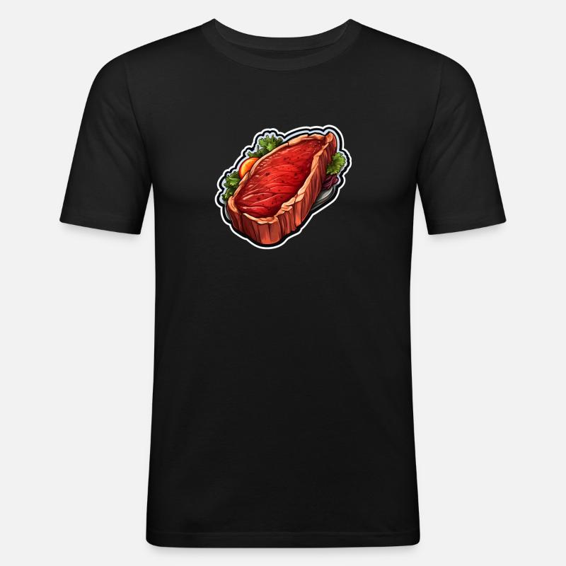 Steak Fleisch Essen - Männer Slim Fit T-Shirt - Schwarz