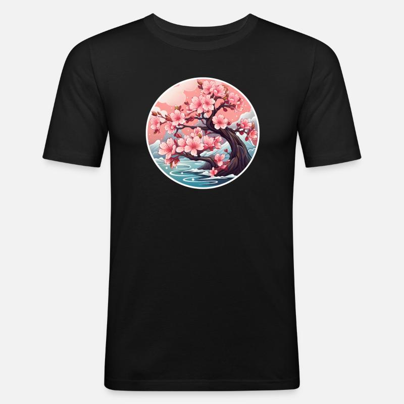 Kirschblütenbaum - Männer Slim Fit T-Shirt - Schwarz