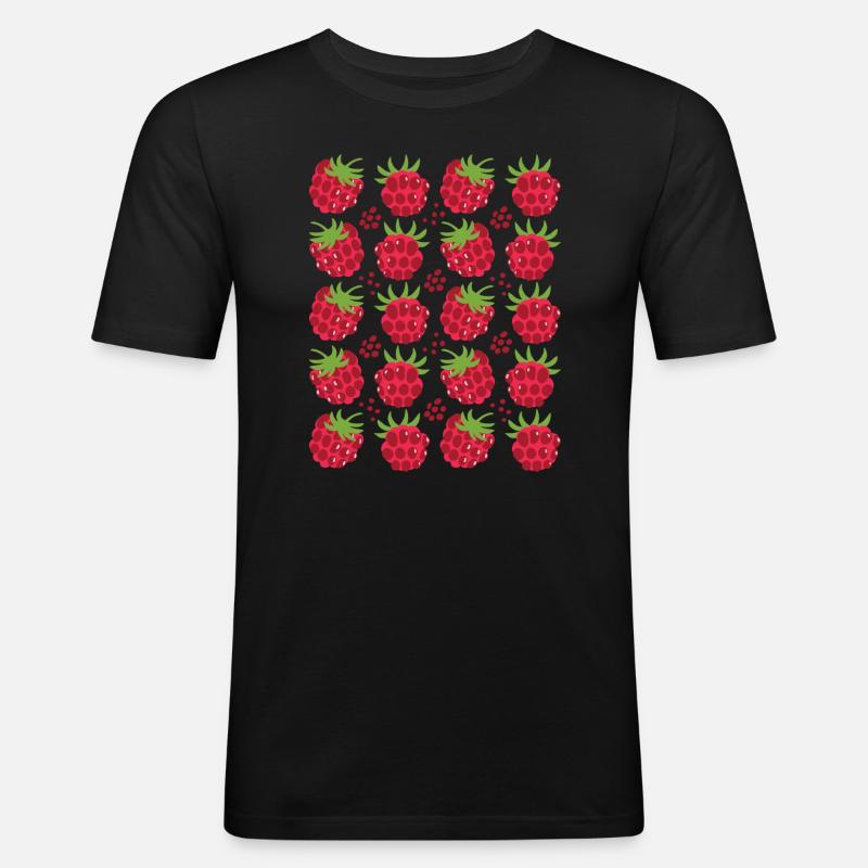 Raspberry Berries Fruit Pattern - Men's Slim Fit T-Shirt - black
