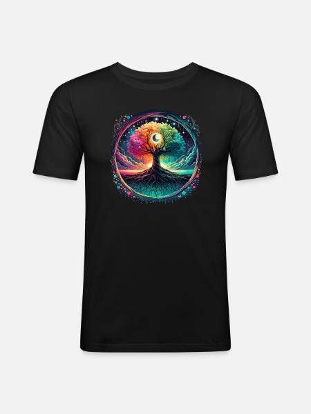 Månen faser Spirituelt æstetisk mystisk træ - Herre Slim Fit T-Shirt - sort