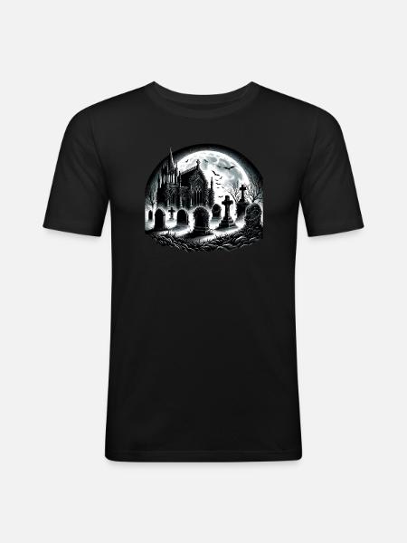 Moonlit Gothic Graveyard: Eerie Night Scene - Men's Slim Fit T-Shirt - black