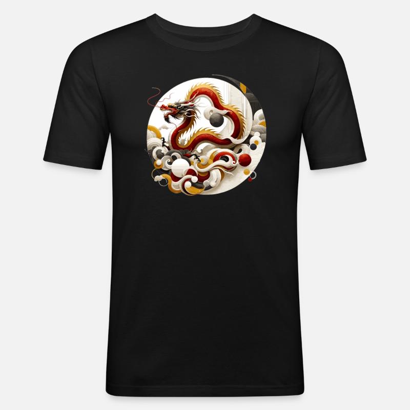 Drache Chinesische Kunst - Männer Slim Fit T-Shirt - Schwarz