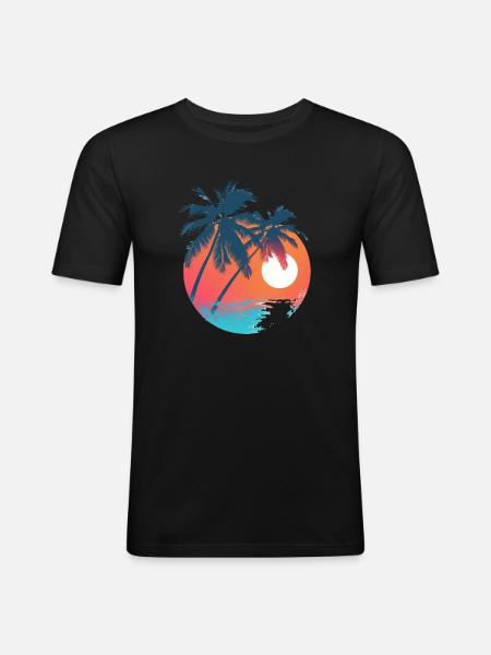 Tropical sunset with palm trees - Men's Slim Fit T-Shirt - black