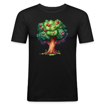 Farbenfroher Apfelbaum im Cartoon-Stil - Männer Slim Fit T-Shirt - Schwarz - Vorne - Nik (191cm)
