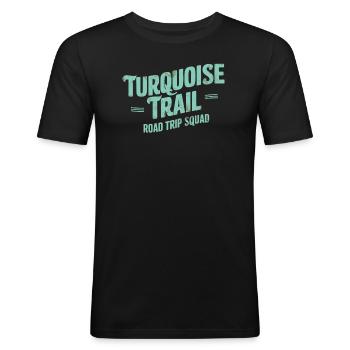 Turquoise Trail Road Trip Squad - Männer Slim Fit T-Shirt - Schwarz - Vorne - Nik (191cm)