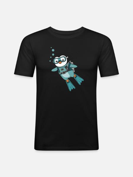 Cute Penguin Diver Illustration - Men's Slim Fit T-Shirt - black