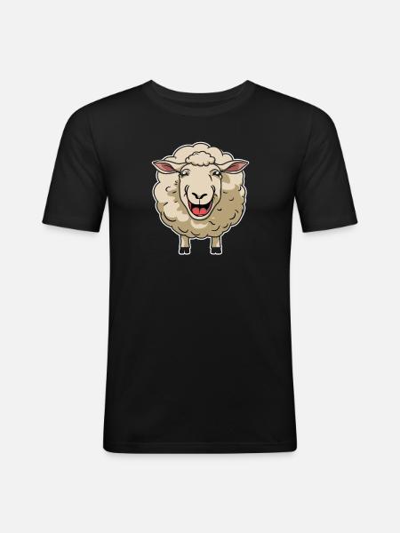 Funny Laughing Sheep Cartoon - Men's Slim Fit T-Shirt - black