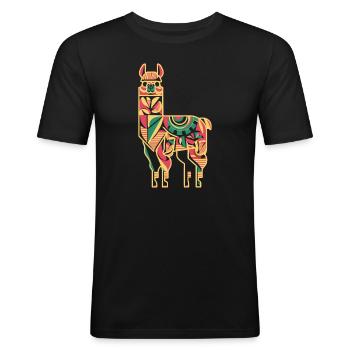 Colorful llama in ethnic pattern - Men's Slim Fit T-Shirt - black - Front - Nik (191cm)