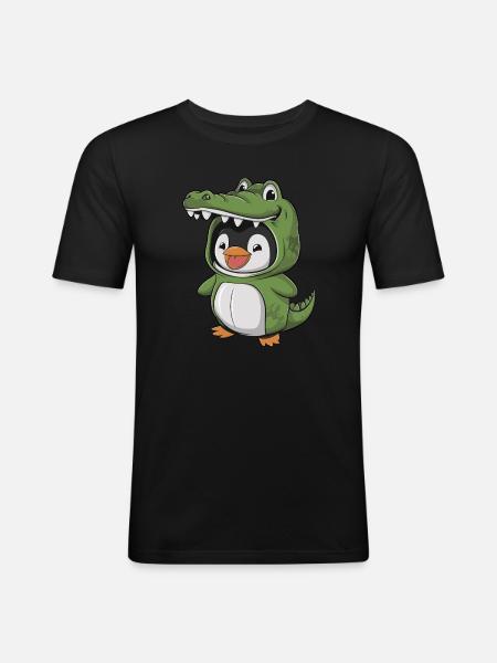 Penguin in Crocodile Costume - Men's Slim Fit T-Shirt - black