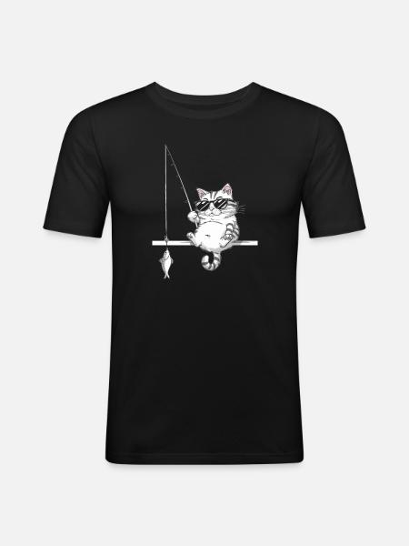 Cat with sunglasses fishing - Men's Slim Fit T-Shirt - black