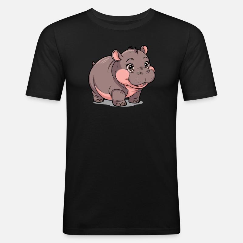 Moo Deng Nilpferd Hippo - Männer Slim Fit T-Shirt - Schwarz
