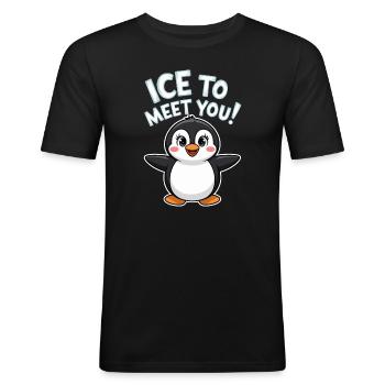 Jeu de mots pingouin mignon - T-shirt près du corps Homme - noir - Devant - Nik (191cm)