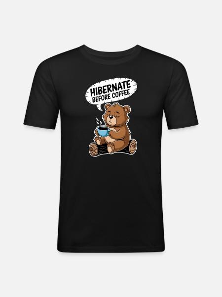 Gemütlicher Bär Vor Kaffeezeit - Männer Slim Fit T-Shirt - Schwarz