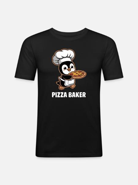 Pizza Baker Penguin Funny Chef - Men's Slim Fit T-Shirt - black