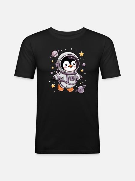 Cute penguin astronaut in space - Men's Slim Fit T-Shirt - black