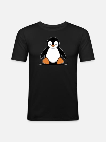 Relaxed Penguin Meditation Cartoon - Men's Slim Fit T-Shirt - black