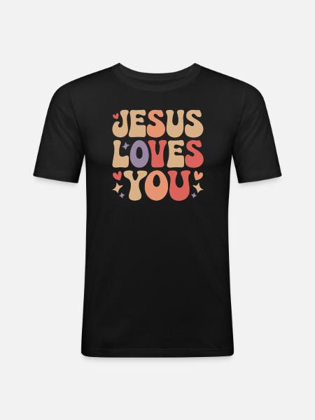 Jesus loves you Christian saying - Men's Slim Fit T-Shirt - black
