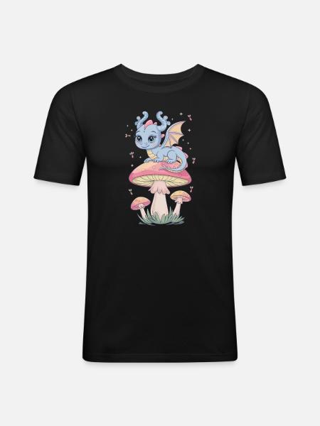 Dragon d’évasion fantaisiste sur champignon - T-shirt près du corps Homme - noir