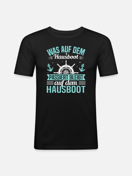 Hausbootkapitän mit Hausboot Crew & - Männer Slim Fit T-Shirt - Schwarz