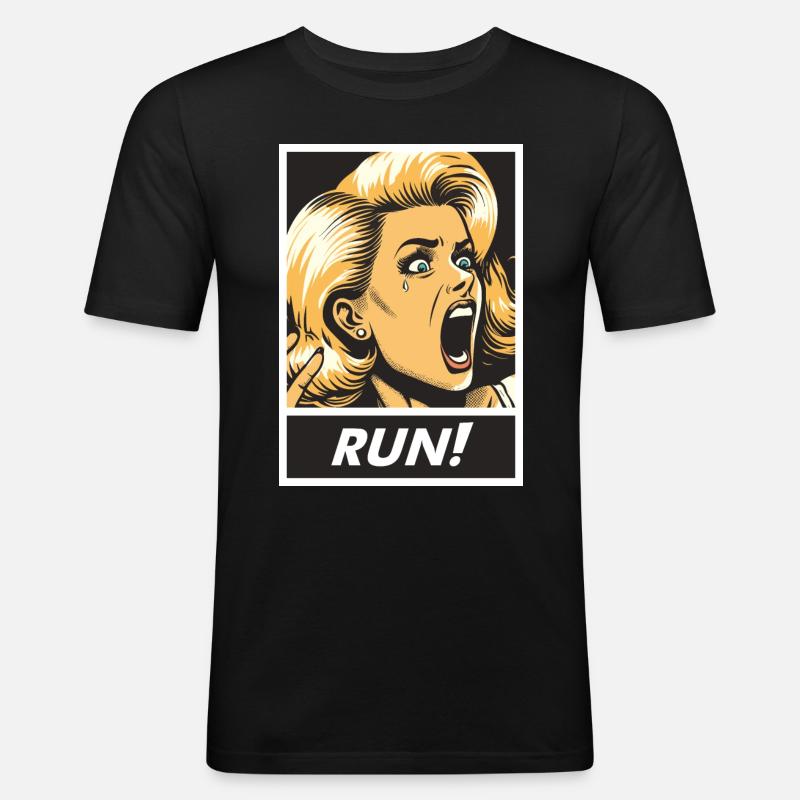 Retro-Laufmädchen - Männer Slim Fit T-Shirt - Schwarz