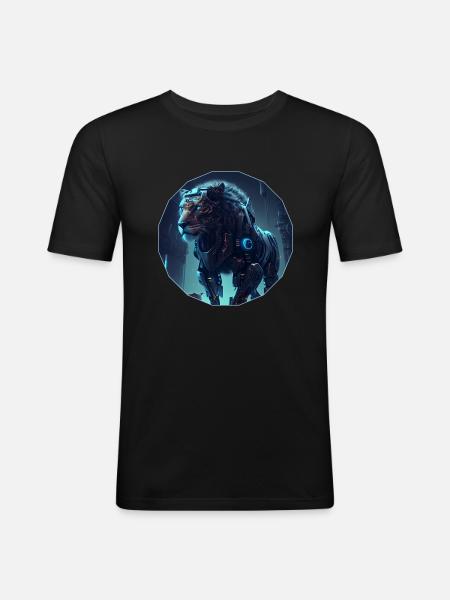 Cyber lion - Men's Slim Fit T-Shirt - black