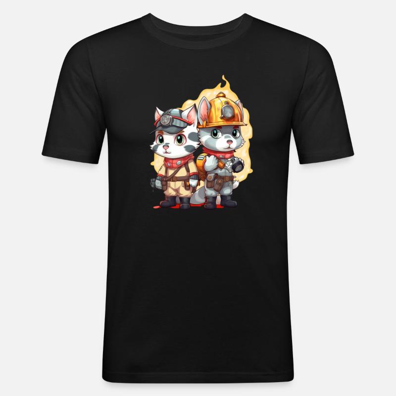 Pompier, chats mignons - T-shirt près du corps Homme - noir