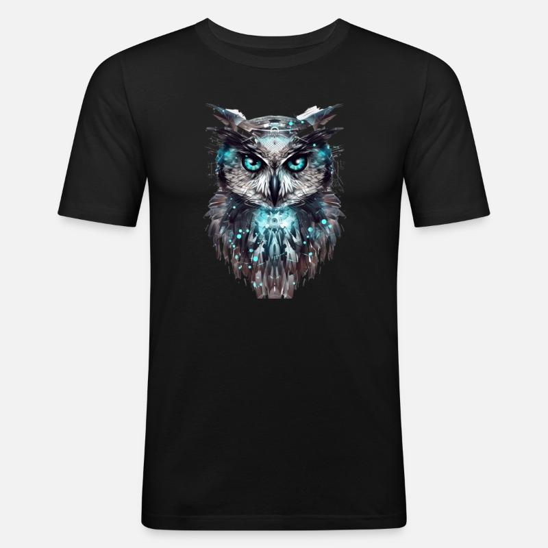 Cyber-Eule - Männer Slim Fit T-Shirt - Schwarz