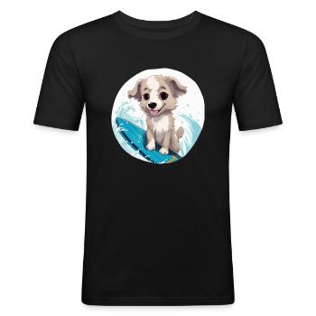 Surfing Animals, doux chiens - T-shirt près du corps Homme - noir - Devant - Nik (191cm)