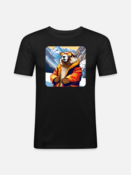 Coolt murmeldjur i Alperna med solglasögon - Slim Fit T-shirt herr - svart