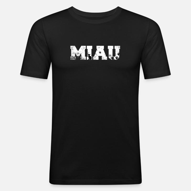 Miau Katze - Männer Slim Fit T-Shirt - Schwarz