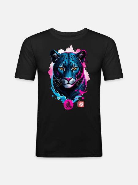 Panther Dream Pink Blue - Men's Slim Fit T-Shirt - black