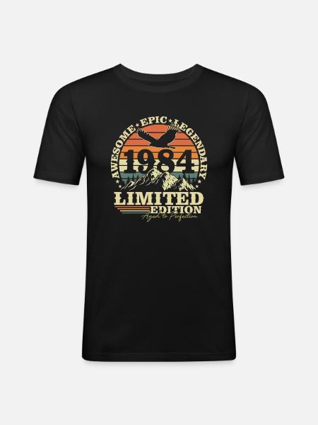 Millésime 1984 Né Vintage Rétro Anniversaire - T-shirt près du corps Homme - noir