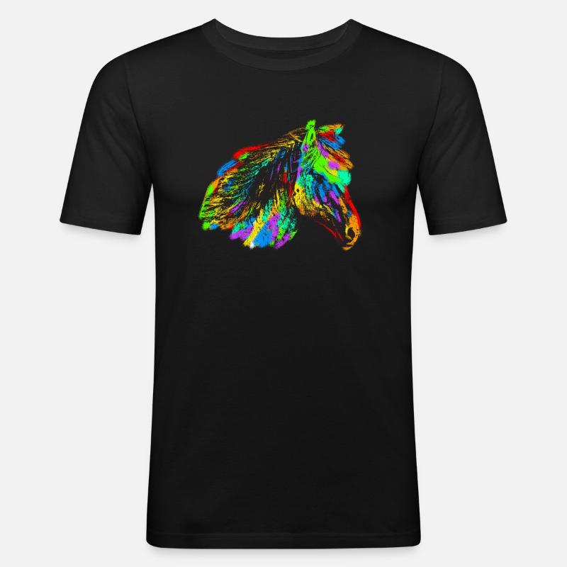 Buntes Pferd - Männer Slim Fit T-Shirt - Schwarz